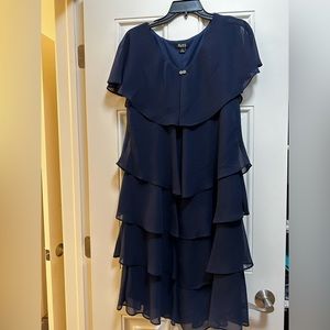 Navy ruffle layer dress by SLNY, size 14